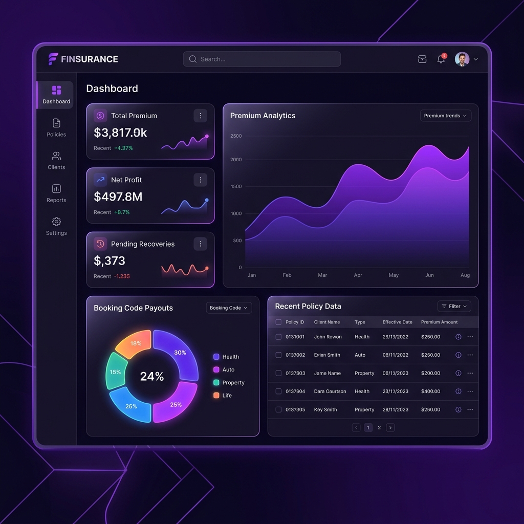 FINSURANCE Agency Management Dashboard Mockup